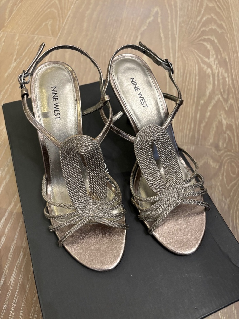 Nine West Y2K Metallic Bronze Strappy Heel Sandals